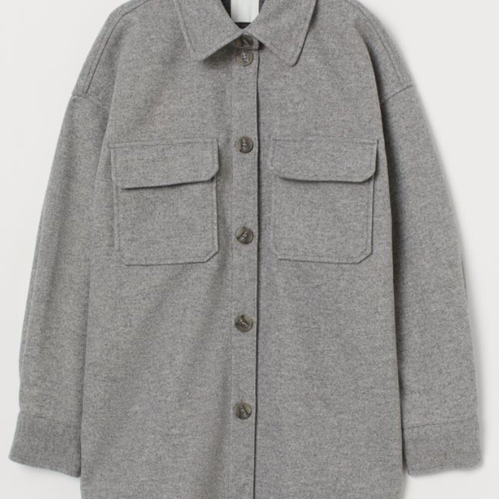 NWT H&M Jersey Shirt Jacket in Grey Melange Shacket